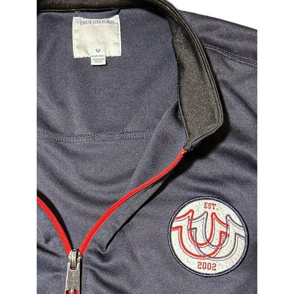 True Religion Sport Lightweight Track Jacket Navy W/ Red-Logo Patch GREAT CONDIT - Picture 6 of 12